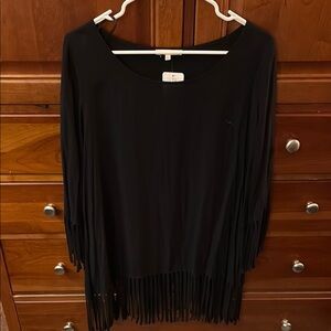 Easel Black Fringe Top